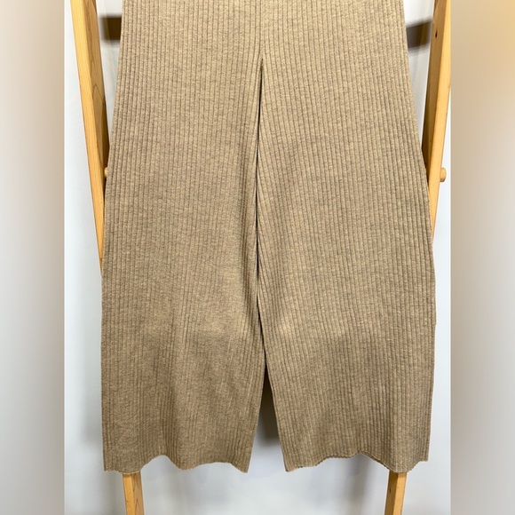 THE DROP Khaki ribbed knit wide leg pants size L - Picture 3 of 11